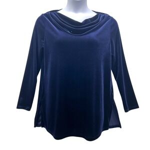 Susan Graver Womens Tunic Top Medium Velvet‎ Cowl Neck Navy